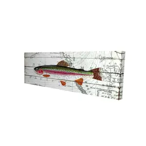 Begin Home Decor 2080-2060-AN65 20 x 60 in. Trout on a World Map - Aquatic Animals Canvas for Home Decor