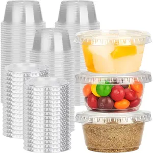 100 Sets - 2 oz Jello Shot Cups with Lids, Clear Disposable Plastic Cups for Meal Prep, Salad Dressing, Soufflé, Portion Containers