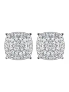 Shiny Square Stud Earrings, Ice Feel Cz Bicolor Silver Gold, Unisex Fashion Jewelry, Casual All Seasons Accessory, Batch 25121901