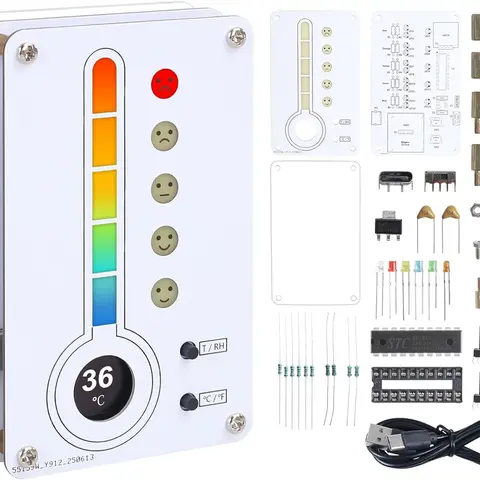 DIY Soldering Project, Temperature and Humidity Meter Soldering Practice Kit With Expression LED Indication ℃/℉ Thermo-Hygrometer DIY Electronic Kit for School Education Use In Room Home Indoor