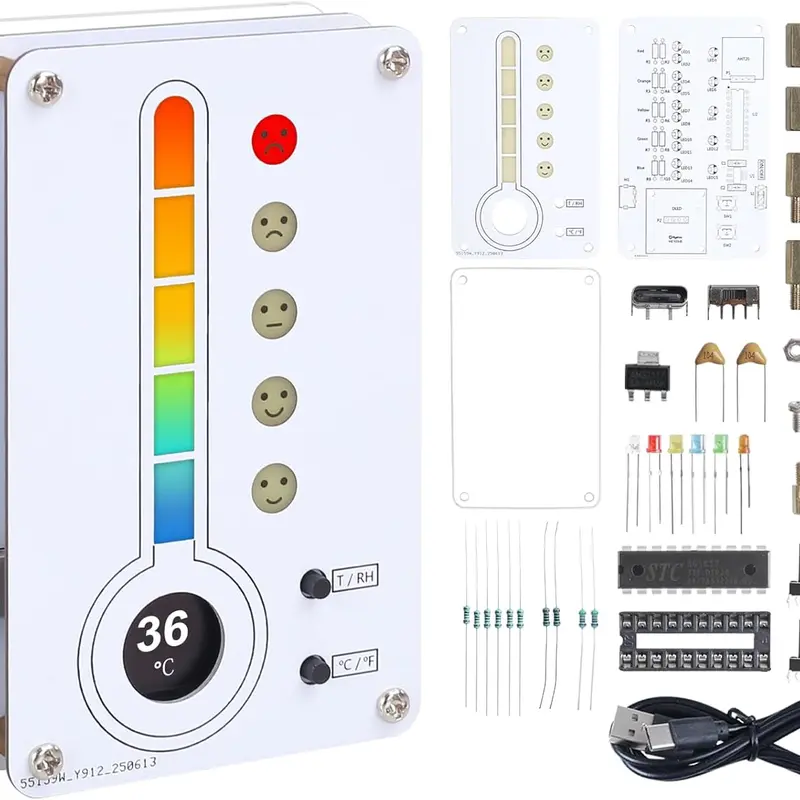 DIY Soldering Project, Temperature and Humidity Meter Soldering Practice Kit With Expression LED Indication ℃/℉ Thermo-Hygrometer DIY Electronic Kit for School Education Use In Room Home Indoor