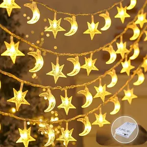 5/10pcs LED Energy Efficient Star Moon String Lights, Ramadan Festival Atmosphere Festive Ambiance Lamp, Outdoor Camping Tent Decorative Light Strip