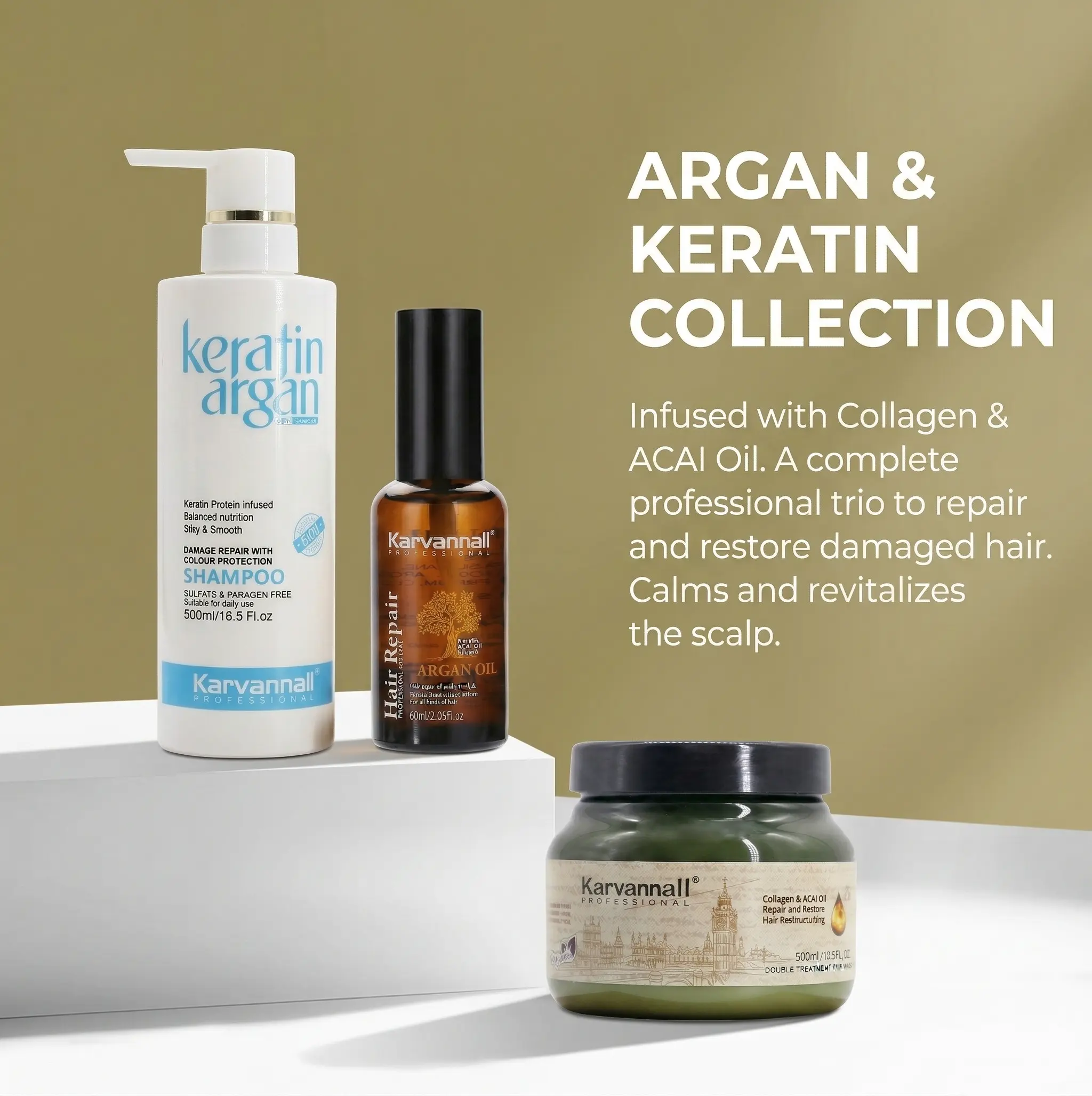 [BOGO Kit] Karvannall Professional  Bond Repair Haircare Trio - Buy 1  Mask Get 2 FREE (, Argan Oil) - 72H Frizz Control, Glossy, Smooth Premium Kit - Safe for Human & Synthetic  (16.9 fl.oz)