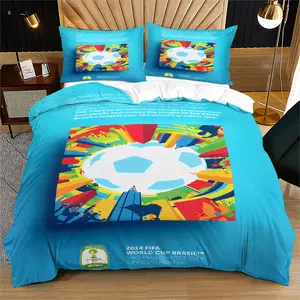 World Cup derived pattern, soft bed duvet cover set, including 1 duvet cover and 1 or 2 pillowcases, without cotton core, suitable as a daily holiday birthday gift for children and adults, Bed Sets