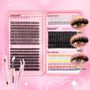 3D Fluffy Individual False Eyelashes Kit, 1 Box Mixed Length & Styles Lash Cluster with White Bond and Seal and Application Tools, Natural Look Eyelash Extensions