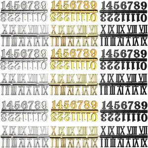 18 Sets Clock Numerals Kit Including Arabic Number and Roman Number, DIY Digital Clock Numbers for Clock Design Replacement Repair, Clock Accessories - Gold, Silver, Black