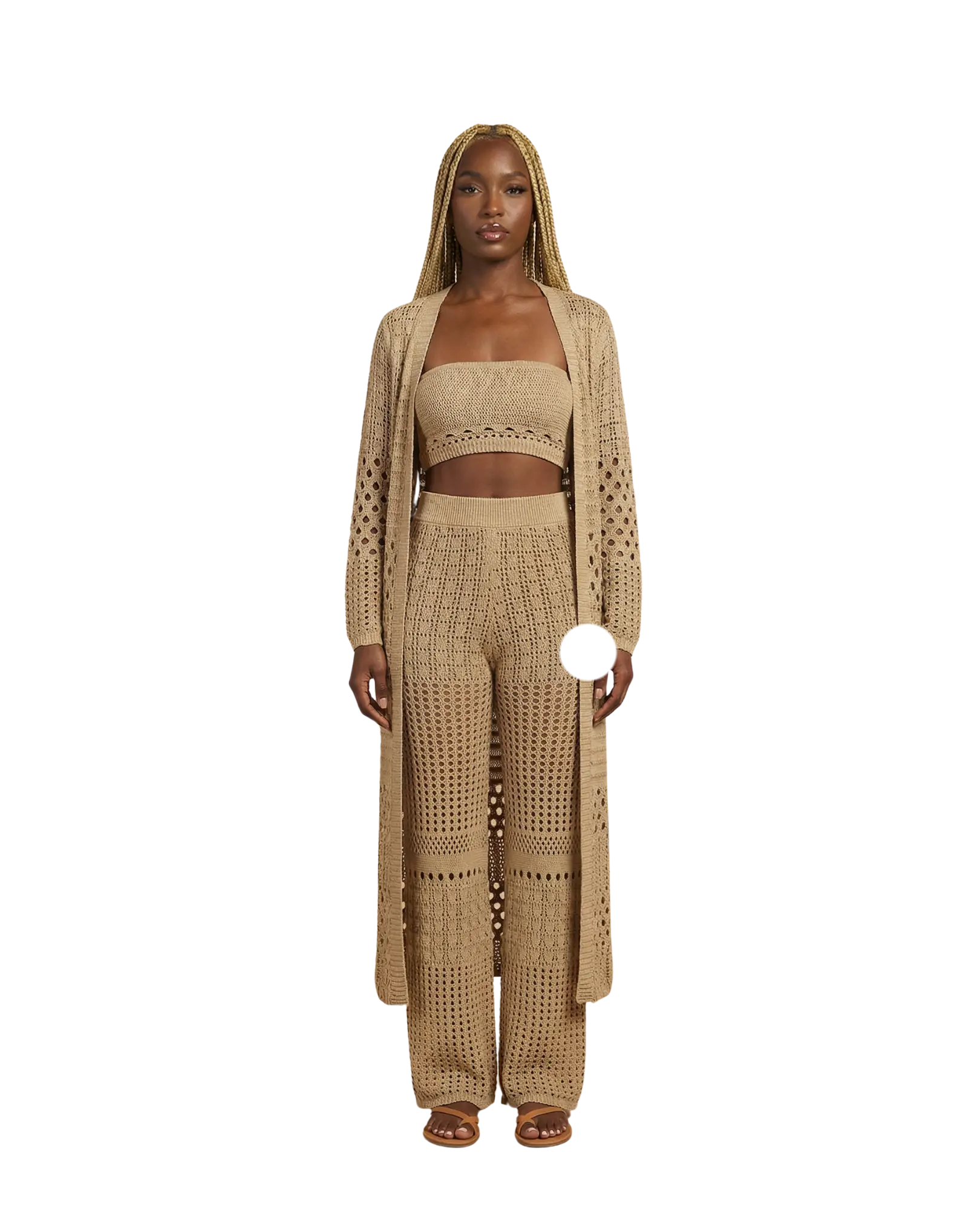 Crochet 3-Piece Pant Set with Duster Cardigan