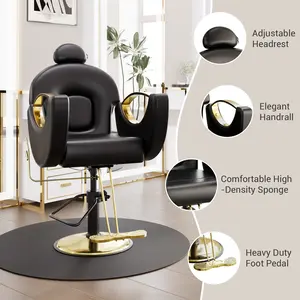 Barber Chair for Hair Stylist, Height Adjustable Hydraulic Reclining Hair Chair, 360 Degrees Rolling Swivel Salon Chair, Multi-Function Beauty Salon Spa Equipment for Barbershop, Black