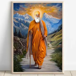 Guru Nanak Dev, First Sikh Guru (1469–1539), Sikh Art, Vintage Religious Painting, Spiritual Wall Art, Sikh Digital Painting Unframed Canvas Poster 24X36 inch Decor Room Colorful Gifts Ornaments Decoration