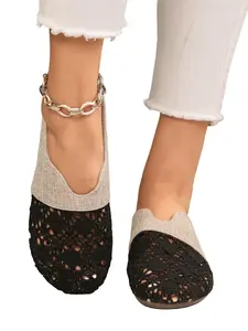 New Lace Mule Sandals Flat Bottom Slip-On Shoes, Dark Chic Casual Commuter Footwear, Spring & Fall Textile Rubber Sole