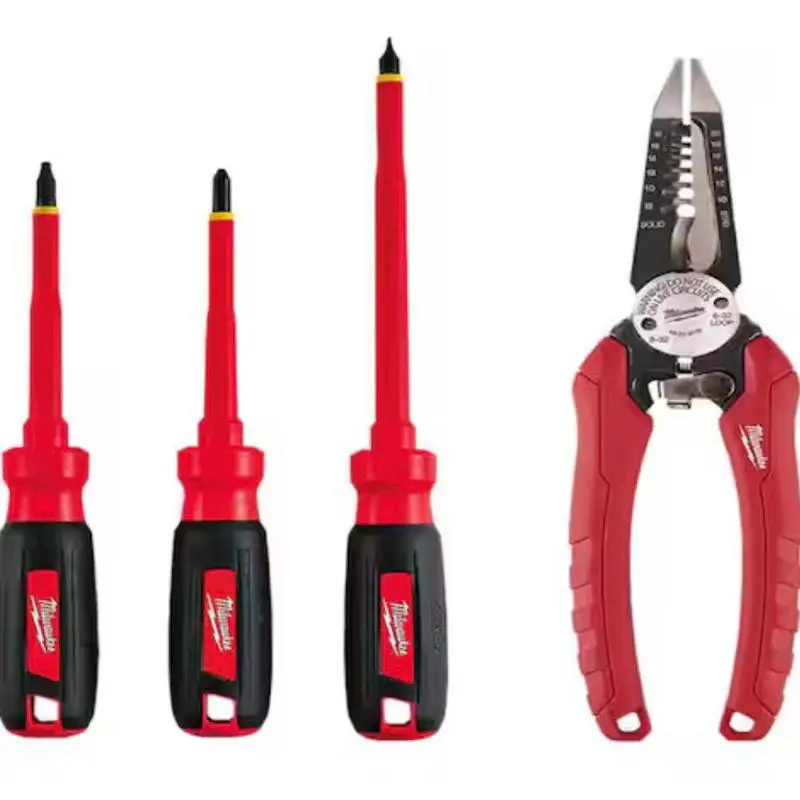 Milwaukee 4-Piece Compact Insulated Electrician's Pliers Tool Kit - Easy to Carry and Store, Includes Screwdrivers, Wire Strippers for Wirestripping, Daily Tasks & Hardware Essentials