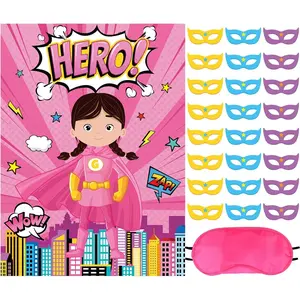 Hero Theme Party  Set Hero Theme  Pin Mask  the Cityscape Poster with 24 Stickers and Blindfold Tail  Set for Birthday Party Decorations Carnival Favors Supplies