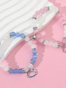 Magnetic Beaded Cat Element Bracelet Set, Unisex Couple Friendship Summer Decoration Elastic Wristband, Two-Piece Jewelry Accessory