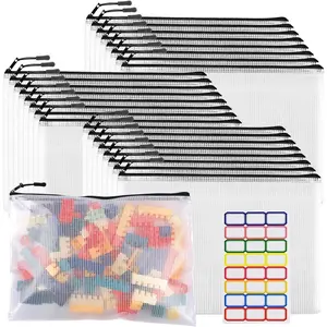 24pcs Large Mesh Zipper Pouch File Bags Reusable Zippered Pouches for Organizing Classroom, Board Game Storage, Puzzle Bags Black