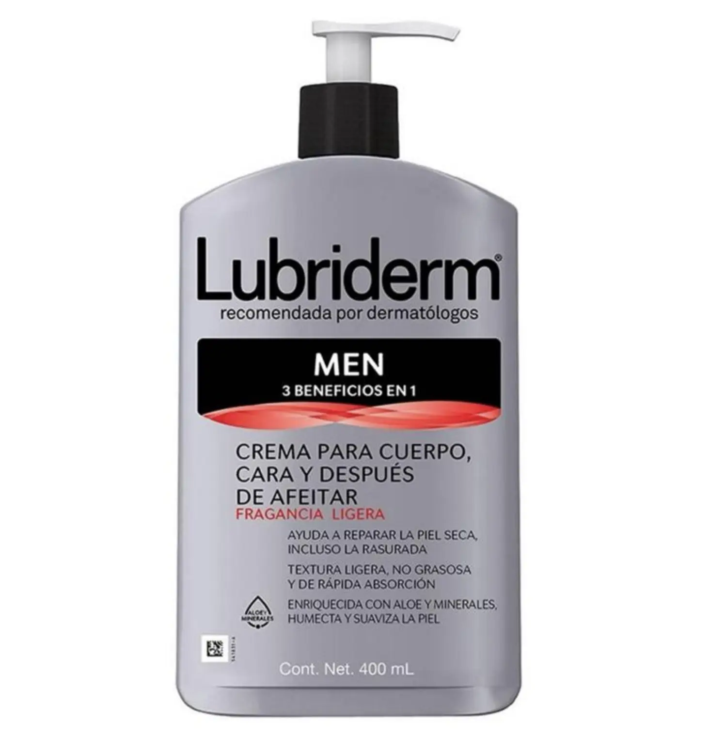 Lubriderm Men's 3-In-1 Lotion Enriched with Soothing Aloe for Body and Face, Non-Greasy Post Shave Moisturizer with Light Fragrance Body Care Moisturizing