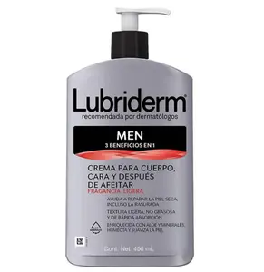 Lubriderm Men's 3-In-1 Lotion Enriched with Soothing Aloe for Body and Face, Non-Greasy Post Shave Moisturizer with Light Fragrance Body Care Moisturizing