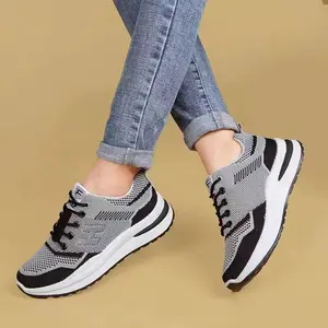 Spring and Summer New Flying Woven Women's Sneaker Fashionable All-Match Running Shoes Mesh Breathable Casual Shoes Female Student Shoes