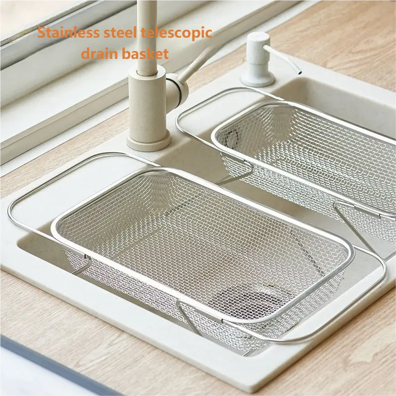 Mobo Japanese Stainless Steel Scaled Telescopic Drain Basket - Large Size Adjustable Kitchen Sink Accessory for Kitchen Storage, Vegetable Washing, Dish Utensil Organization