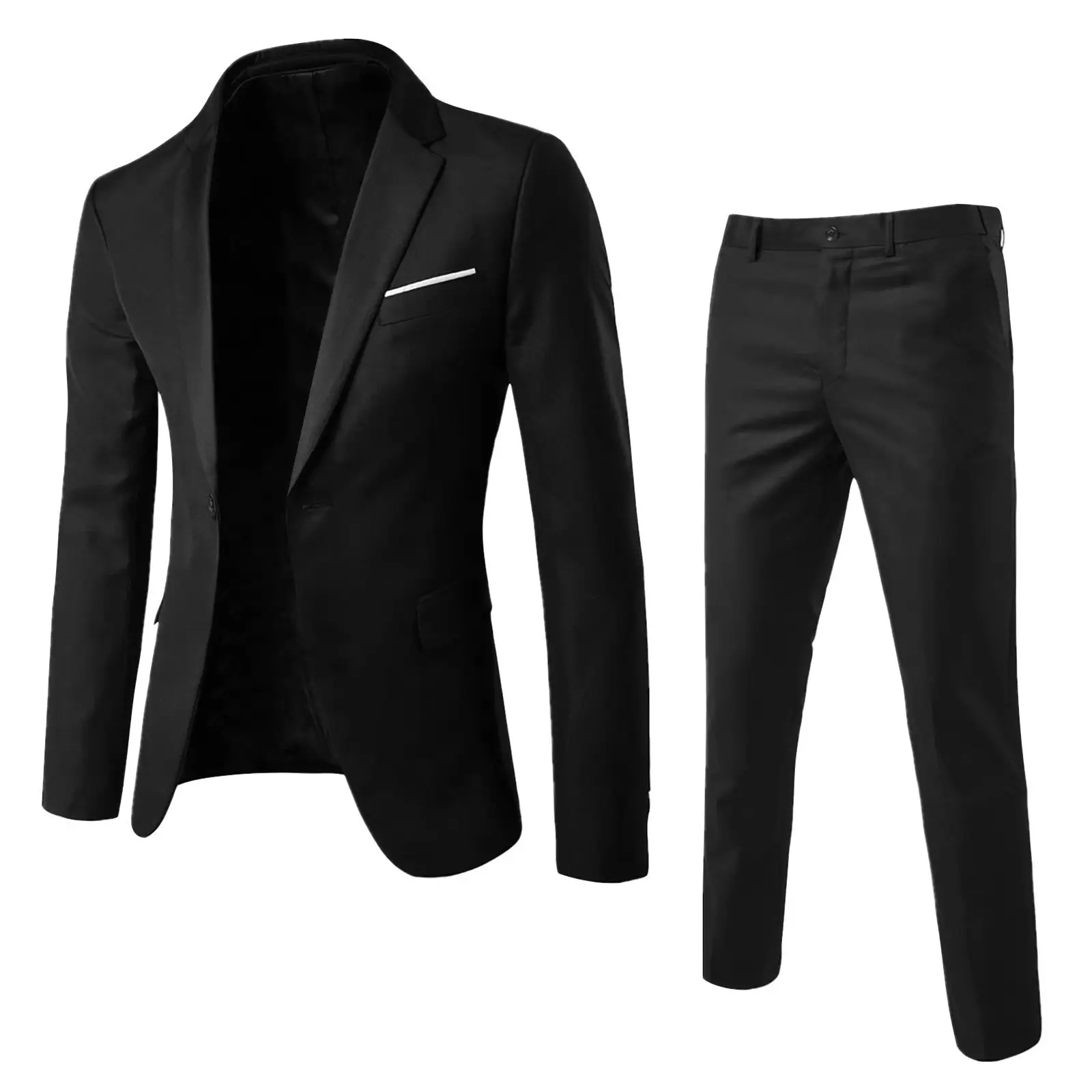 Men'S Slim Fit 2-Piece Suit Set - Modern Business Wedding Formal Suit For Men, Classic Two-Button Blazer & Dress Pants For Prom, Evening Party, Solid Color Premium Tuxedo Suit Jacket And Trousers Combo.