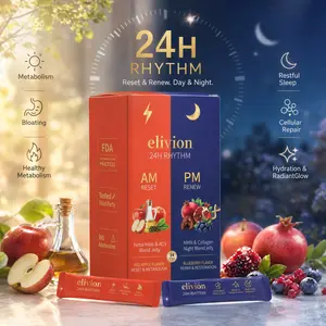 24H Rhythm AM & PM Jelly Sticks, Supports Daily Metabolism & Restful Sleep - 1 Box of 14, Apple & Blueberry Flavor, Contains Apple Cider Vinegar, Marine Collagen, NMN