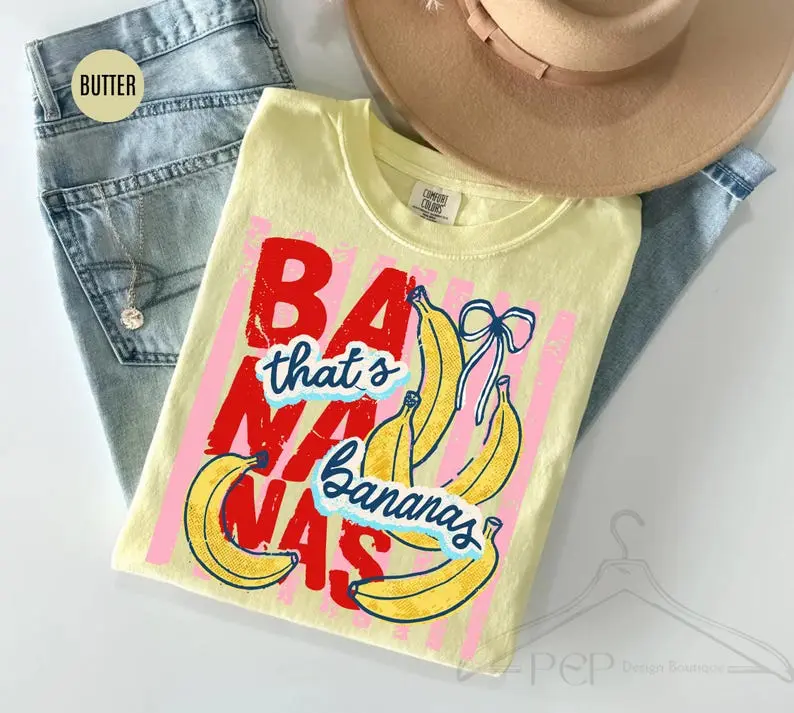 Comfort Colors Bananas Stripes Summer T-Shirt, Trendy Fruit Preppy TShirt, Banana Summer Beach Tee, Women's Summer Tee, That's Bananas Shirt