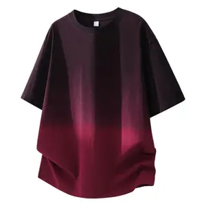 Menswear Round Neck Short-Sleeve Stylish Top, 100% Cotton Gradient Drop-Shoulder Streetwear T-Shirt, Skin-Friendly Soft Loose Casual Fit, Multi-Color Washable for Everyday Wear & Outdoor Travel