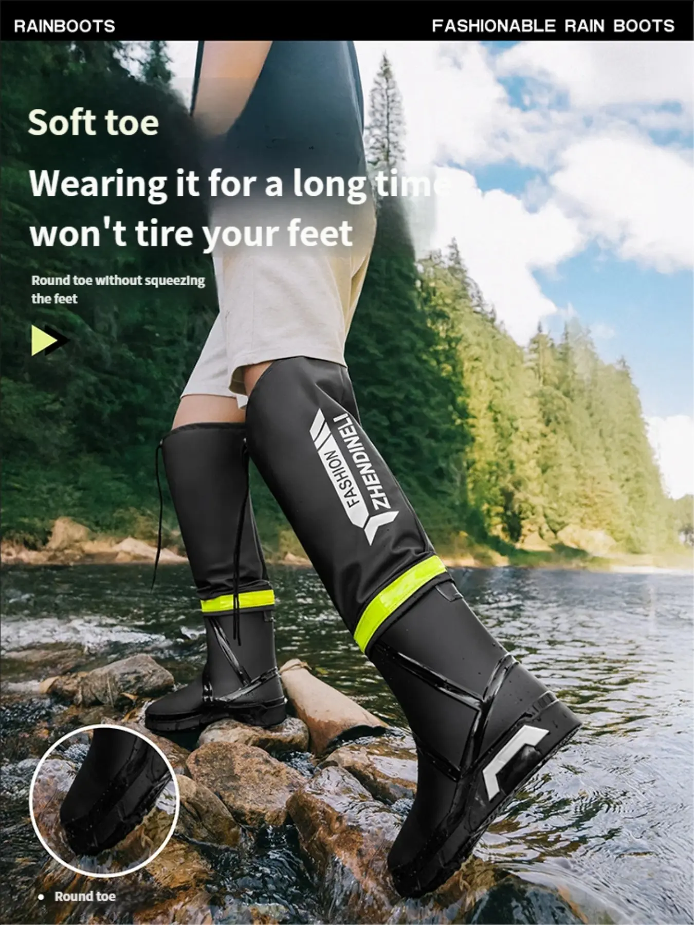 Men's Multi-Season High Top Waterproof Boots, Scratch-Resistant Upper, 30mm Thick Sole, Full Leg Protection Outdoor Fishing Boots, Rain Boots