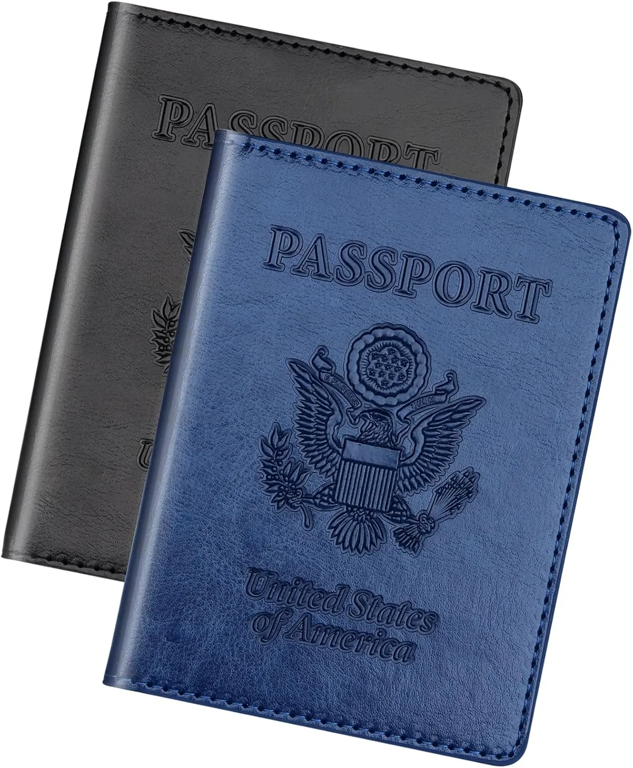 2-Pack Black & Dark Blue Passport Holder Wallet Case for Women, Men - Luggage & Travel Essentials for Cruise, Vacation