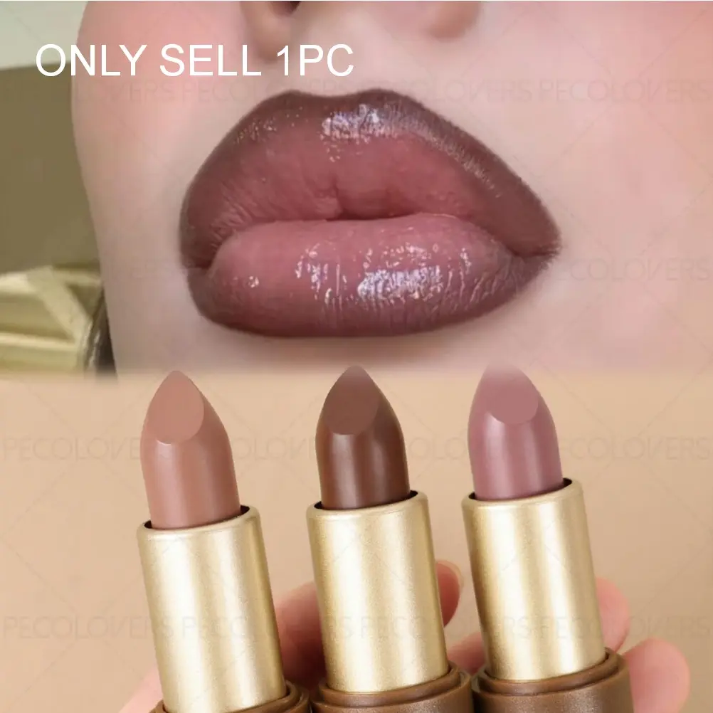 1PC Long Lasting Matte Brown Lipstick Color Stick - Non-stick Cup, Intensely Pigmented, Suitable for Autumn and Winter Makeup, High Pigmentation, Silky Smooth, Nude Makeup, Perfect Christmas Gift, Lip Products Makeup