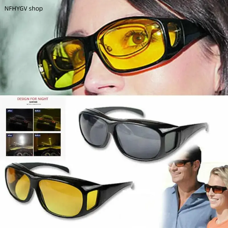 Two Pairs Unisex Night Vision Driving Glasses Uv Protective Anti Glare Eyewear Practical Driver Eye Goggles for Car Driving Skiing Outdoor Travel And Daily Road Eye Protection Use