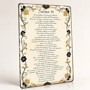 Vintage 8x12 in Salmo 91 Spanish Psalm 91 Metal Sign, Religious-Themed Decorations, Vintage Religious Decor, Christian Home Wall Decor, Spiritual Gift for Believers, Outdoor Ornaments, Religious-Themed Religious Decorations, Vintage Religious Decorations