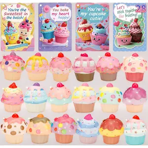 28 Valentines Day Cards with Cupcake Squishy Toys – Kids School Classroom Exchange Gift Set, Cute Stress Relief with Matching Cards, Fun Valentine Party Favors for Boys and Girls, Bulk Pack for Classmates and Friends, Perfect for Classroom Valen