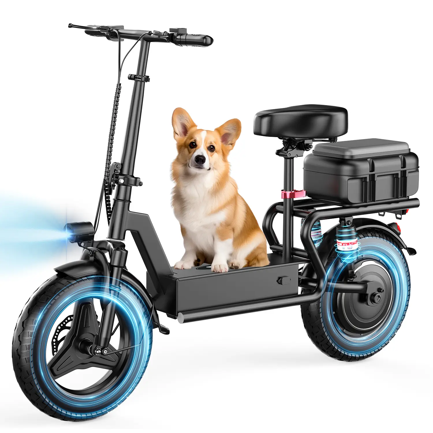 DGC GT11 Electric Scooter Adults, 1200W Peak Motor, 48V 20Ah battery,25MPH Top Speed,20-40 Miles of Range Scooter with Seat,Foldable Escooter with Rear Box/Basket Dual Suspension for Commuting and Pets