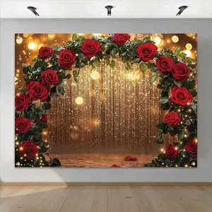 Rose Arch Pattern Backdrop, Wedding Arched Backdrop, 1 Count Romantic Wedding Themed Background Banner, Decorative Backdrop for Photography Studio, Living Room & Bedroom