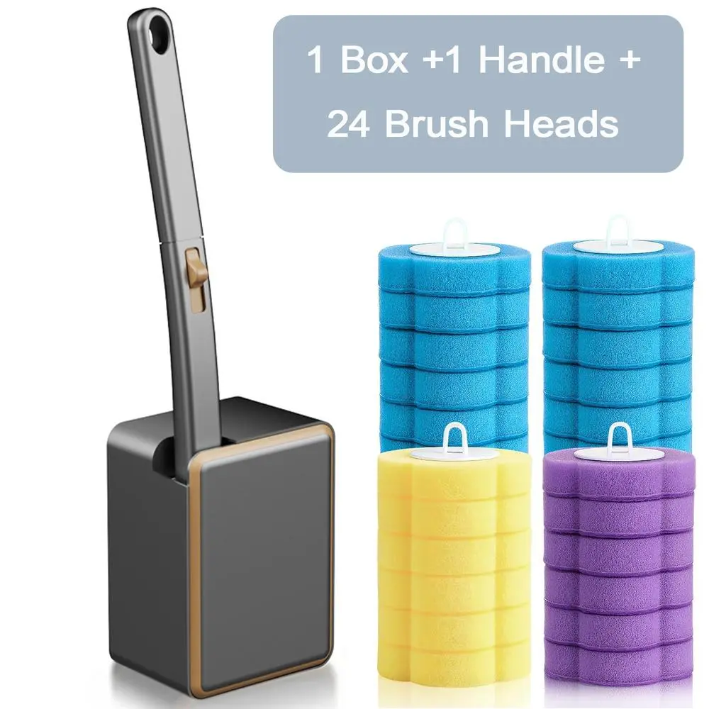 Wall-Mounted Disposable Toilet Cleaning Scrub Wand System with 24 Refills & Storage Holder, Multi-Purpose Cleaning Tools for Toilet Bowl, Urinal, Sink Basin, Daily Use