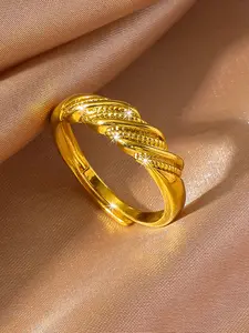 High-Quality Twisted Round Ring Jewelry, Copper Plated 24k, Perfect Gift for Boyfriend, Friend, Valentine's Day, Women's Daily Accessory, Elegant Fashion Rings