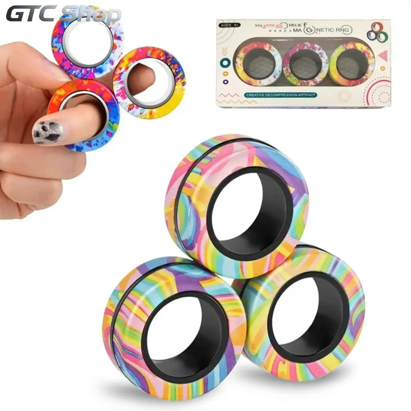Unisex 6-Piece Magnetic Ring Anxiety Fidgets - Cotton Sensory Fidget Tool, Camping Hiking Hammock Companion, ADHD Relief Aid, Finger Training Stress Relief Accessory for Adults to Curb Unwanted Habits