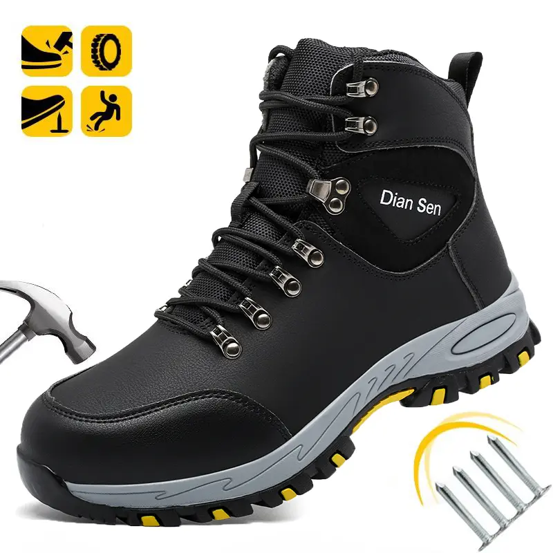 Men's steel toe anti-smash work boots lightweight wear-resistant impact-resistant puncture-proof boots non-slip safety protective boots for construction sites casual outdoor hiking safety shoes