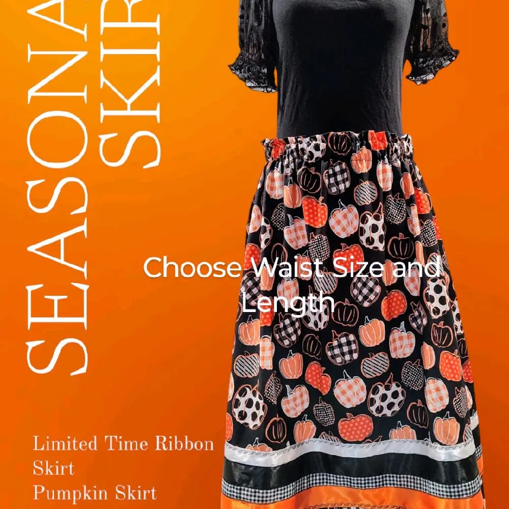 Seasonal Skirt Limited Time Ribbon Pumpkin Patch Skirt with Pumpkin Design for Fall