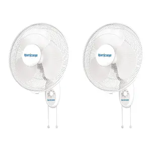 Hurricane Supreme 16 Inch 90 Degree Oscillating 3 Speed Wall Fan, White (2 Pack)