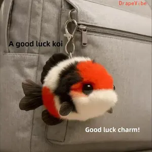 Lucky Koi Fish Plush Fuzzy Keychain, Cute Heart-Shaped Carp Pendant with Round Ring Charm, Soft Bag Charms for Gifting (Sports & Outdoor, Fan Shop, Gaming Accessory)