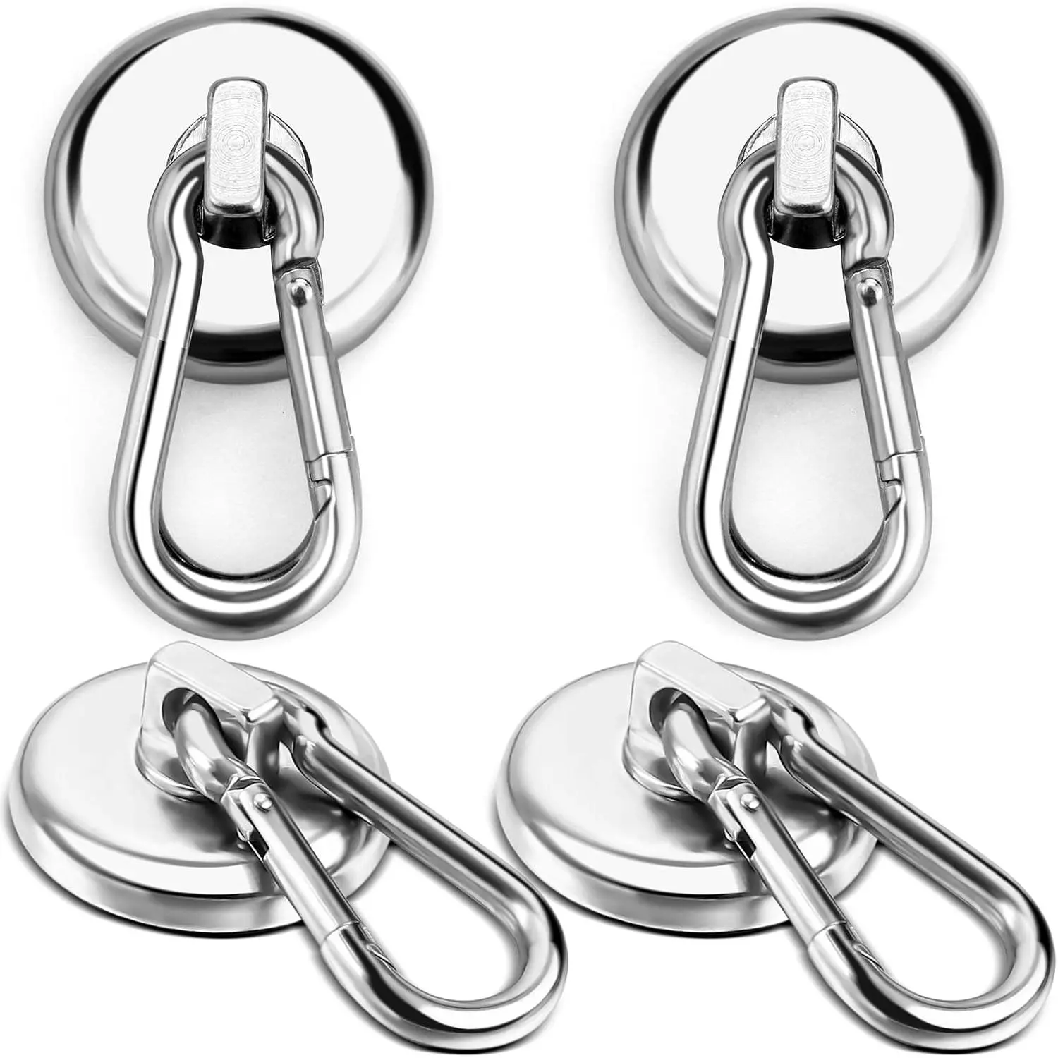 4-Pack Heavy Duty Neodymium Magnet Hooks with Swivel Carabiner Hook, 110LBS Industrial Grade Capacity, Easy Assembly for DIY Enthusiasts, Ideal for Kitchen Refrigerator Magnetic Surfaces