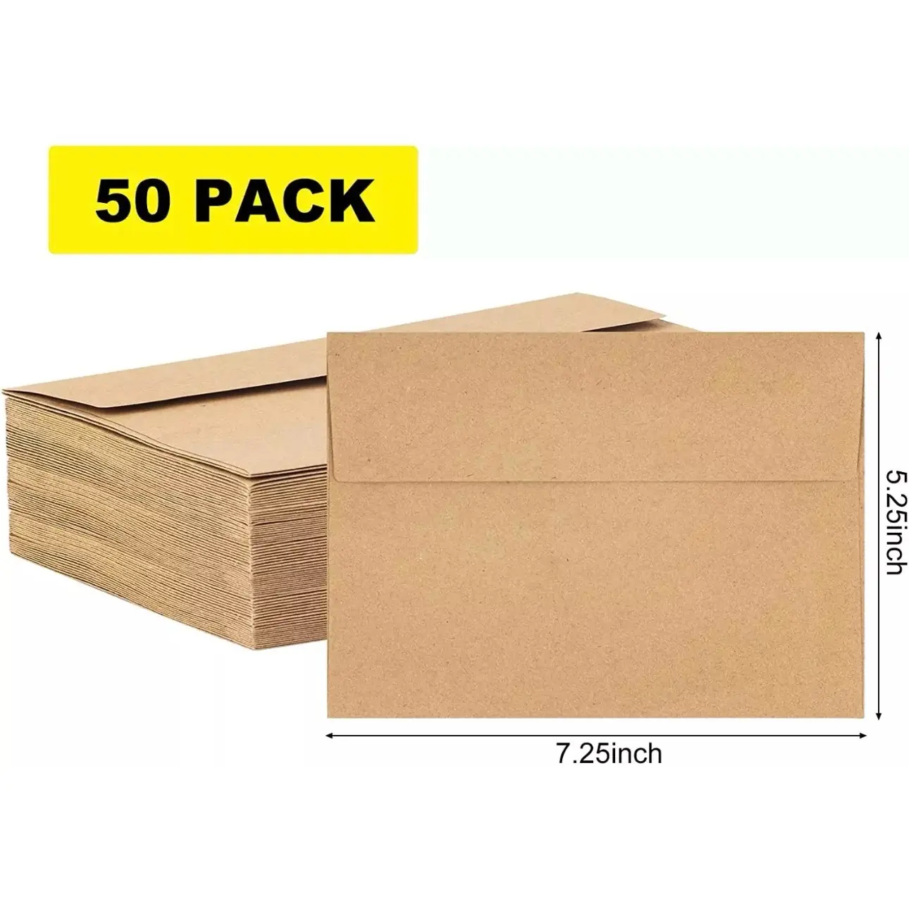 50 Pack Kraft Envelopes 5 X 7 Inch Brown A7 Card Invitation Postcard Envelopes Rustic Natural Eco-Friendly Standard Size