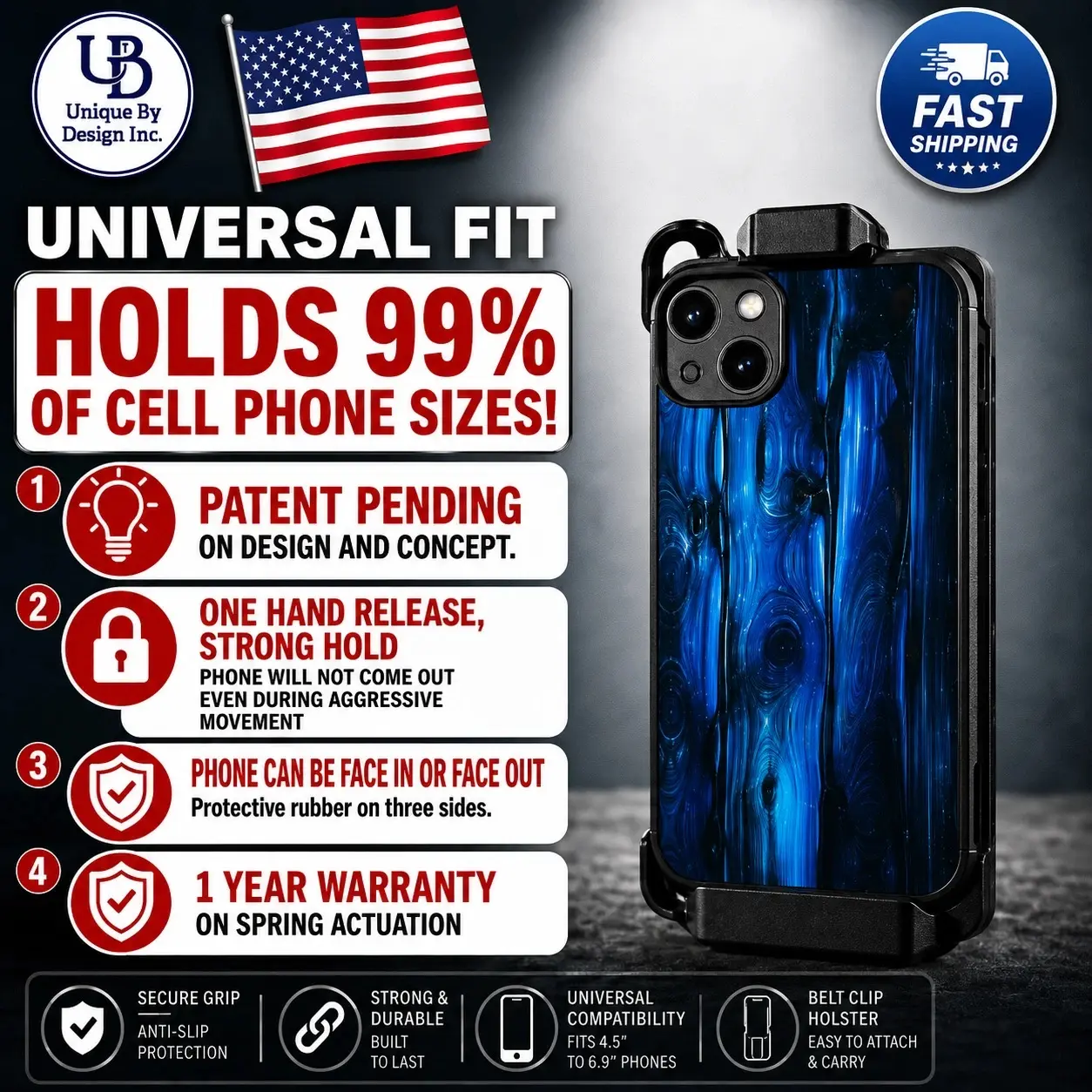 Pr⟳Tech Universal Phone Holster Belt Clip Rotating Holder Fits Most Smartphone Durable Protective