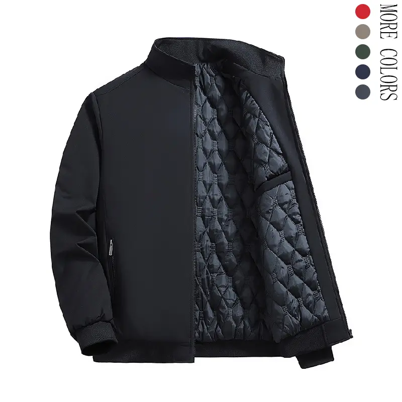 Men's Thick Cotton Woven Fleece-Lined Long-Sleeve Coat - Plain Front, Casual Outerwear for Autumn-Winter, Cozy Menswear Jacket