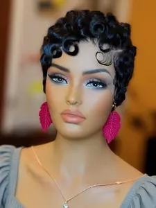 Pixie Cut Curly Lace Front Human Hair Wigs 13x4, Short Bob Wigs with 180% Density, Stylish Side Part for Effortless Looks Curly Texture Lace Front Bobs, Glueless Human Hair Wig