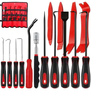 15-piece carbon steel precision hook and trimming tool set, equipped with scraper and magnetic telescopic tool kit, suitable for automotive interior disassembly, car buckle remover, fastener rivet puller and other mechanical automotive tool sets