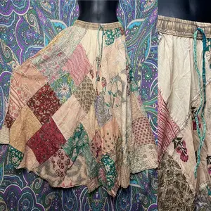 Warm color pocket patchwork skirt cotton Hippie Hippy Festival tan natural festi fit festie free spirit
