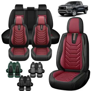 Car Seat Cover Full Set Napa Leather For 2009-2023 Dodge Ram 1500 2500 3500 Crew Cab Pickup, Waterproof 5 Seats Front & Rear Seat Covers Protector Pads