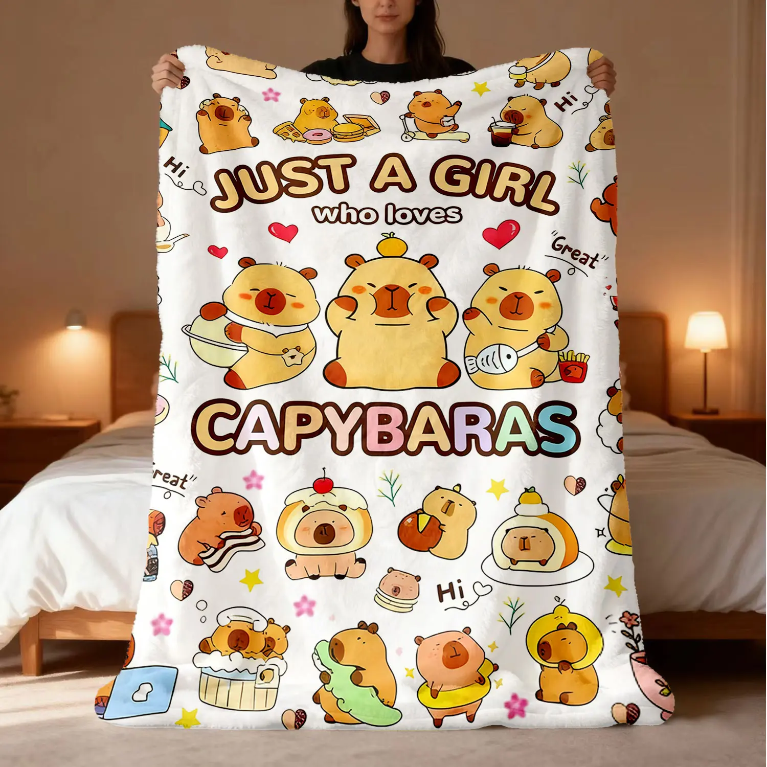 Cute Cartoon Capybara Pattern Crochet Throw Blanket - 1-Piece, Kawaii Decor, Cute Blankets, Soft, Lightweight, Multi-Size, All Seasons, Cozy Setup for Beds & Sofas, Warm Gift for Adults